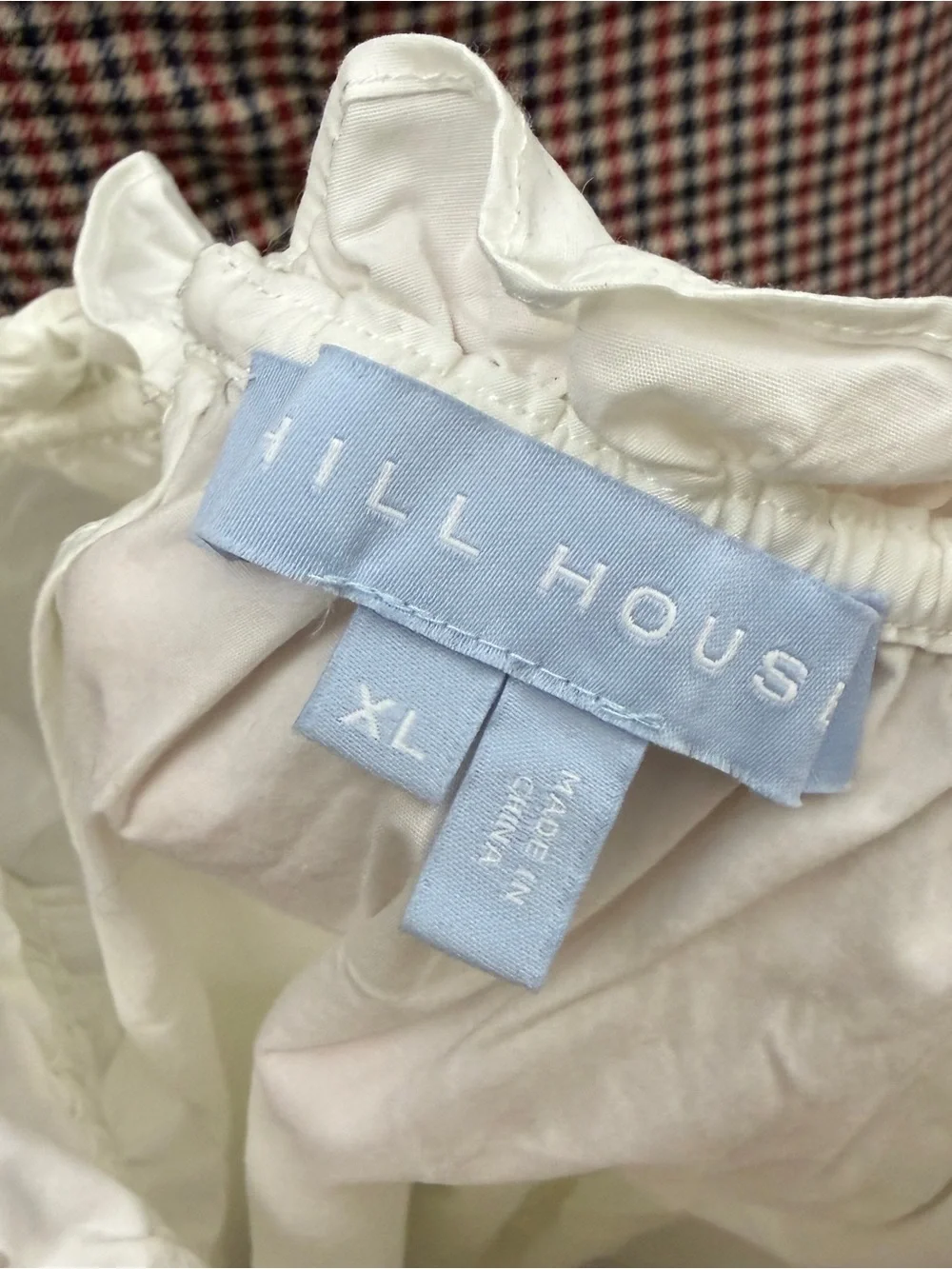 Hill House Home Cream Cotton Puff Sleeve Ruffle Neck Blouse XL